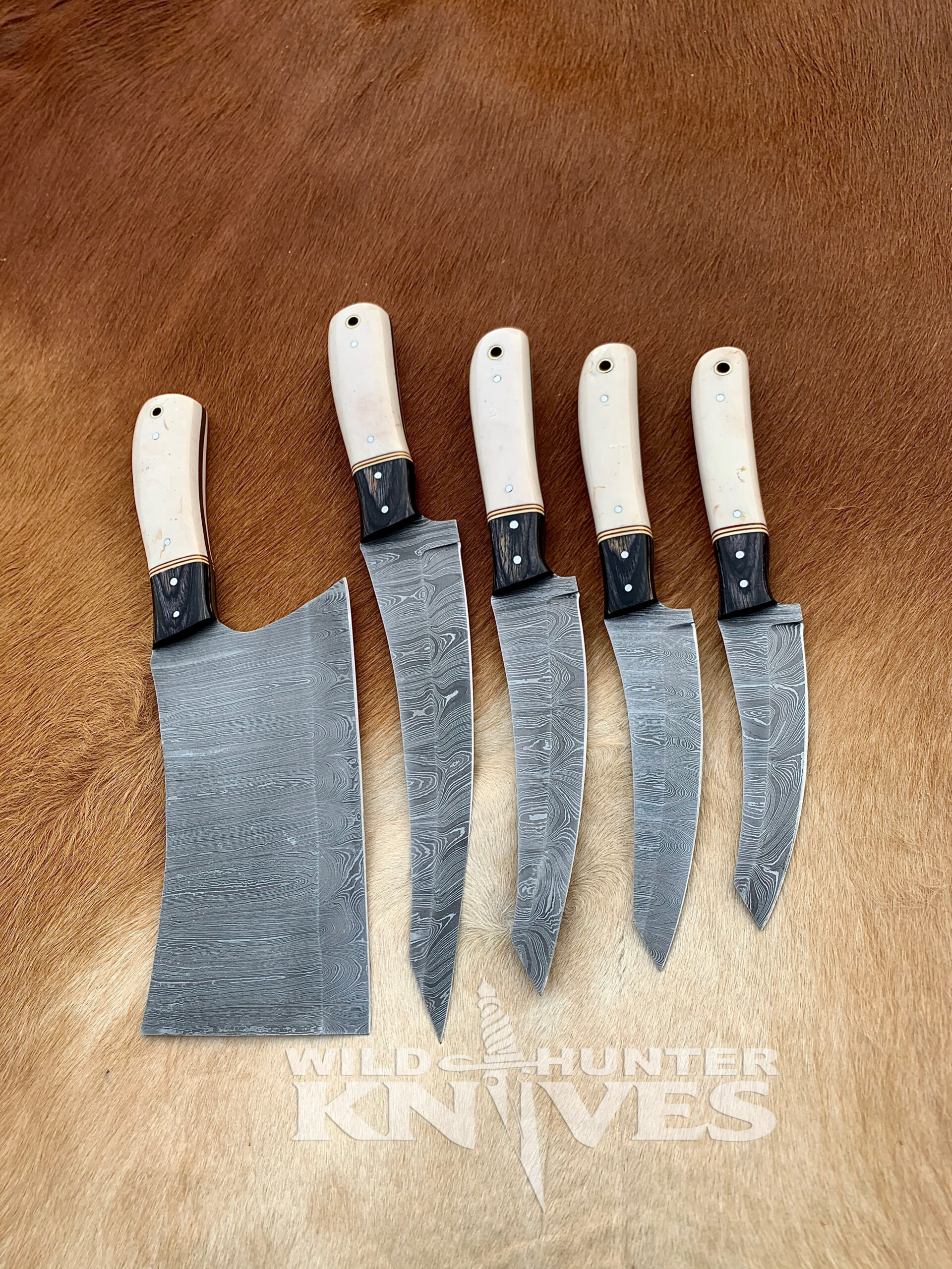Damascus Chef Knife Set, Damascus Knife Set 5pcs With Leather Sheath, Gift  for Him, Best Christmas Gift, Gift for Men 