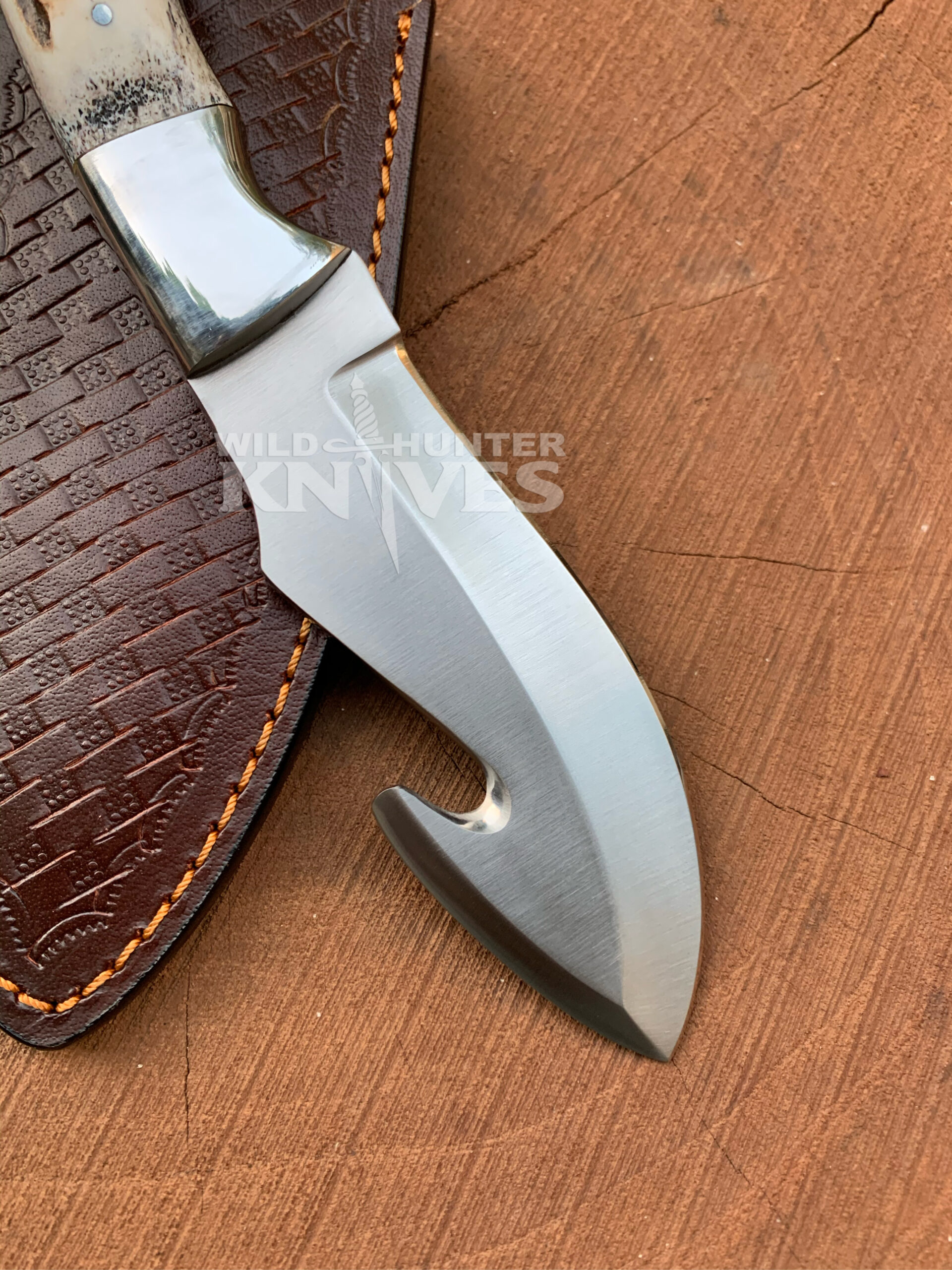 9” Hand Forged D2 Steel Full Tang Skinner Knife - Gut Hook Knife