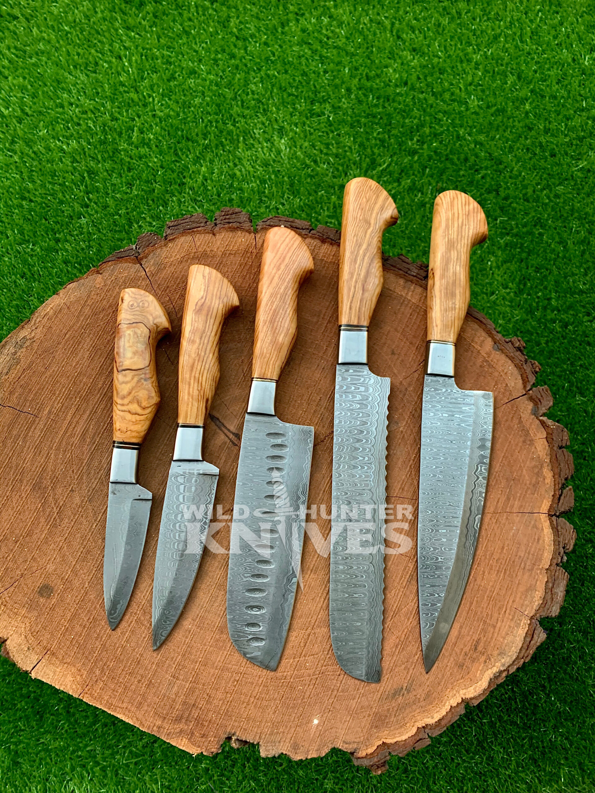 Handmade Damascus Chef Knife Set of 5 Pcs With Blue Dollar Handle Kitchen Knife  Set Beautiful Gift for Father Gift for Women Groomsmen Gift 